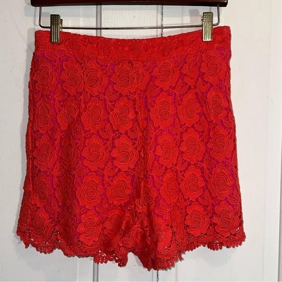 Chelsea & Violet Pants - Chelsea & Violet Red Crochet Lace Overlay Rose With Magenta Liner Size Small